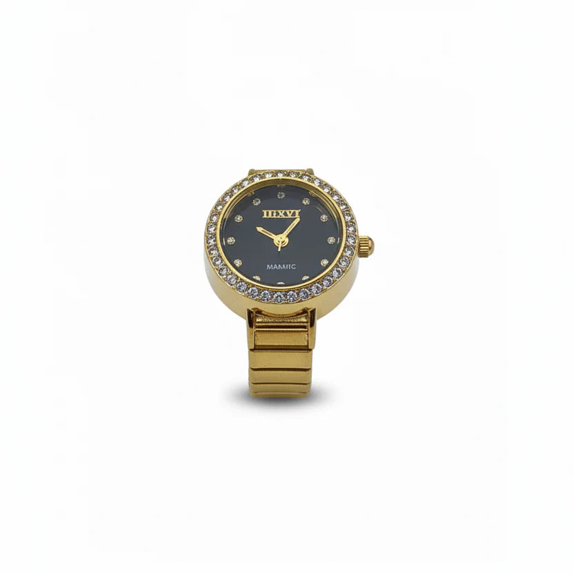 Royal Black Dial Adjustable Ring Watch