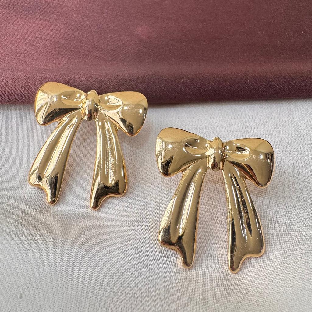 Golden Bow Anti-Tarnish Statement Earrings