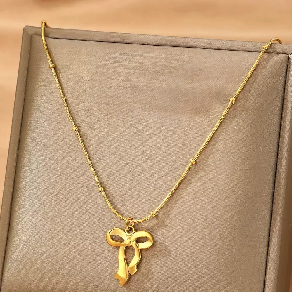 Golden Bow Charm Anti-Tarnish Chain Pendant