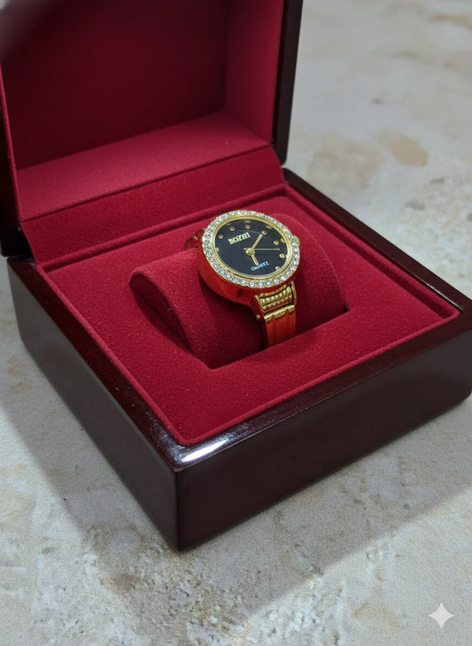 Royal Black Dial Adjustable Ring Watch
