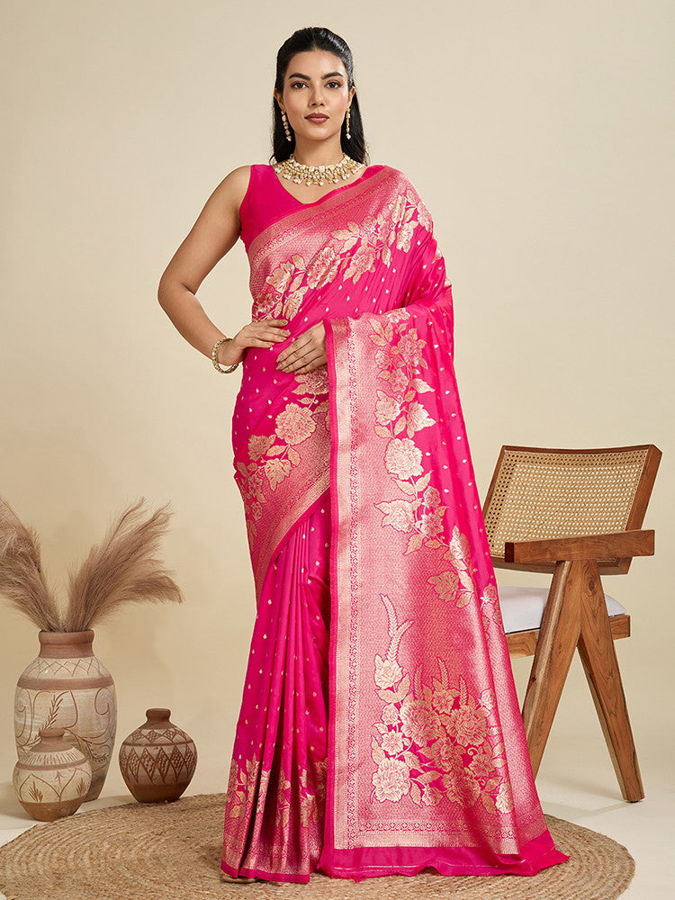 Kanjivaram Silk Designer Saree – Pink