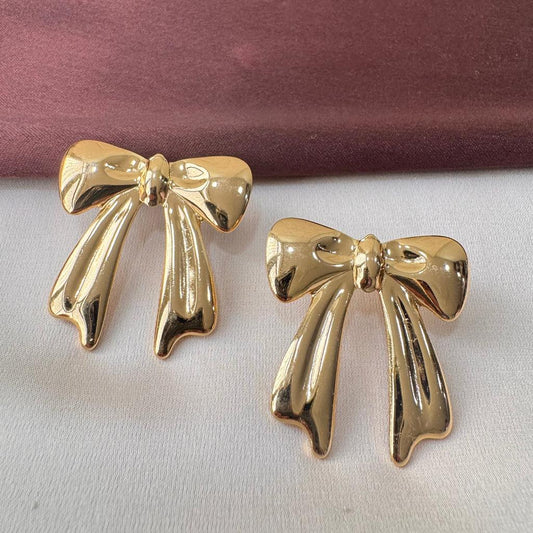 Golden Bow Anti-Tarnish Statement Earrings